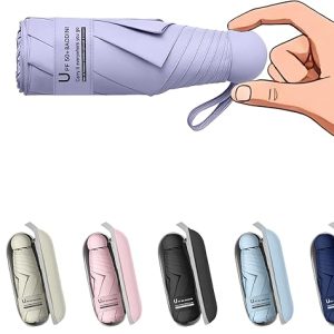 BAODINI Travel Essentials Mini Umbrella for Purse With Case Small Compact UV Sun Protection Lightweight Tiny Pocket Manual Open Close Umbrella for Women Kids and Men Fits Purse Backpack